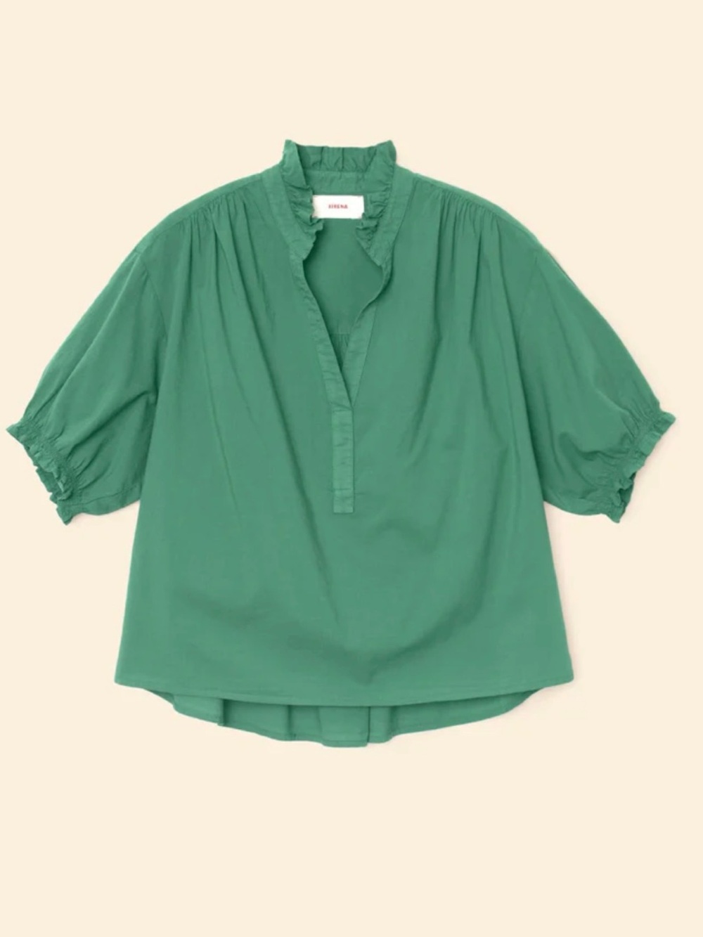 XiRENA Green Ruffle-Trim Split-Neck Blouse